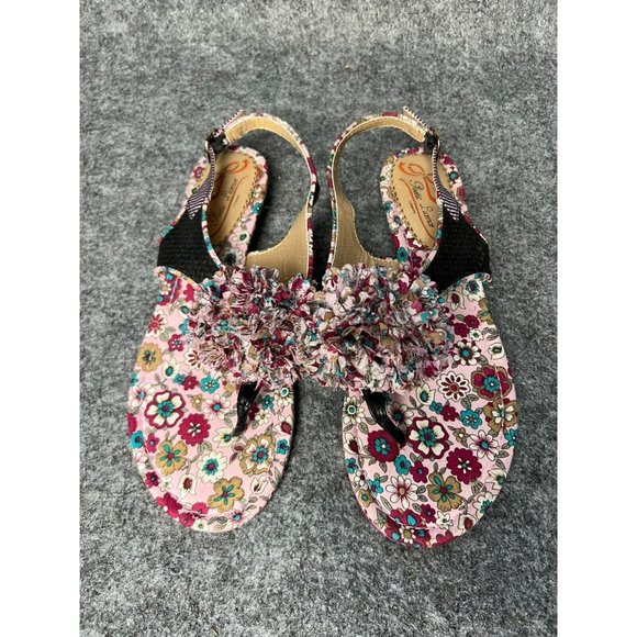 Poetic Licence Shoes - Poetic License London Pom Pom Bomb Sandal Women's 8M Colorful Floral Sling Back